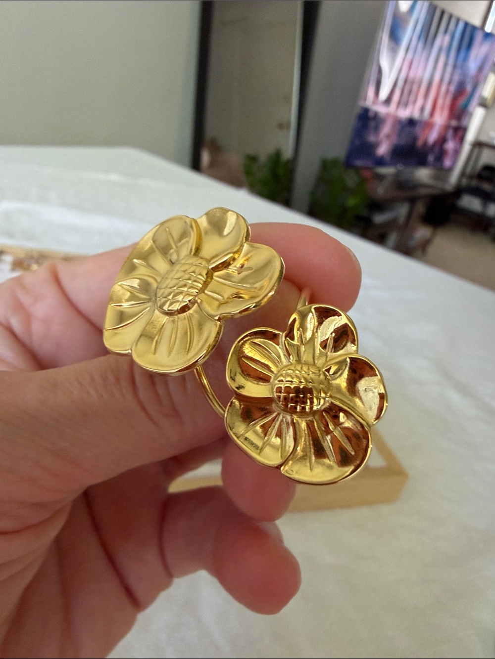 Gold Filled Floral Double Flower Ring - Women Jewelry